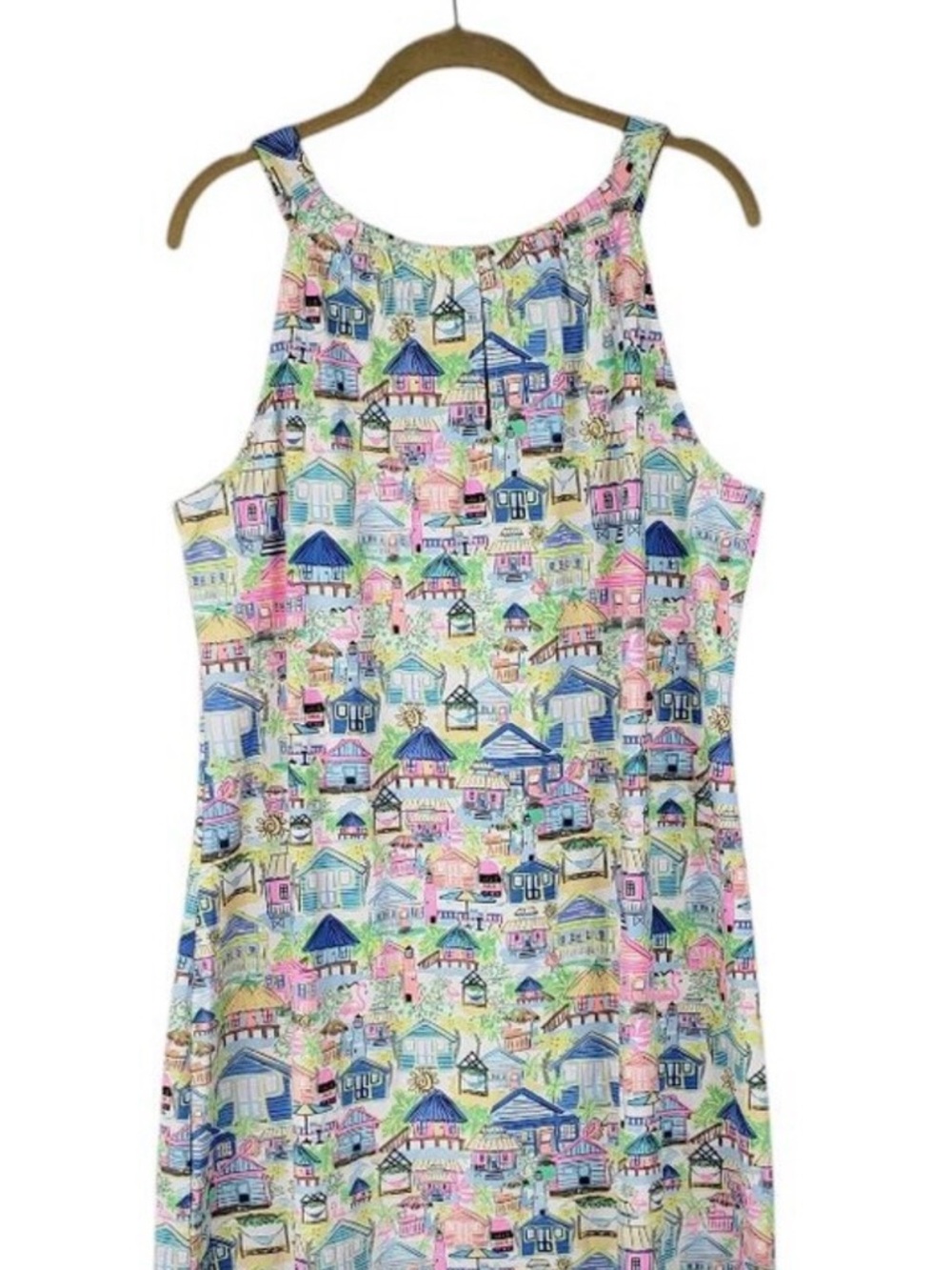 Lulu B Tiki Escape Keyhole Shift Dress Halter Knee Length Womens Size XL